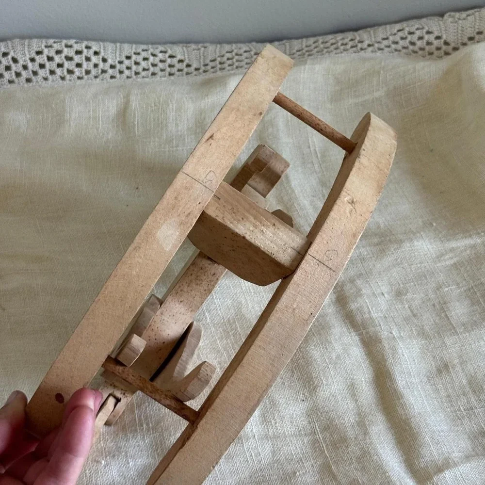 Vintage Handcrafted Wooden Rocking Horse Articulated Moving Legs Natural Wood